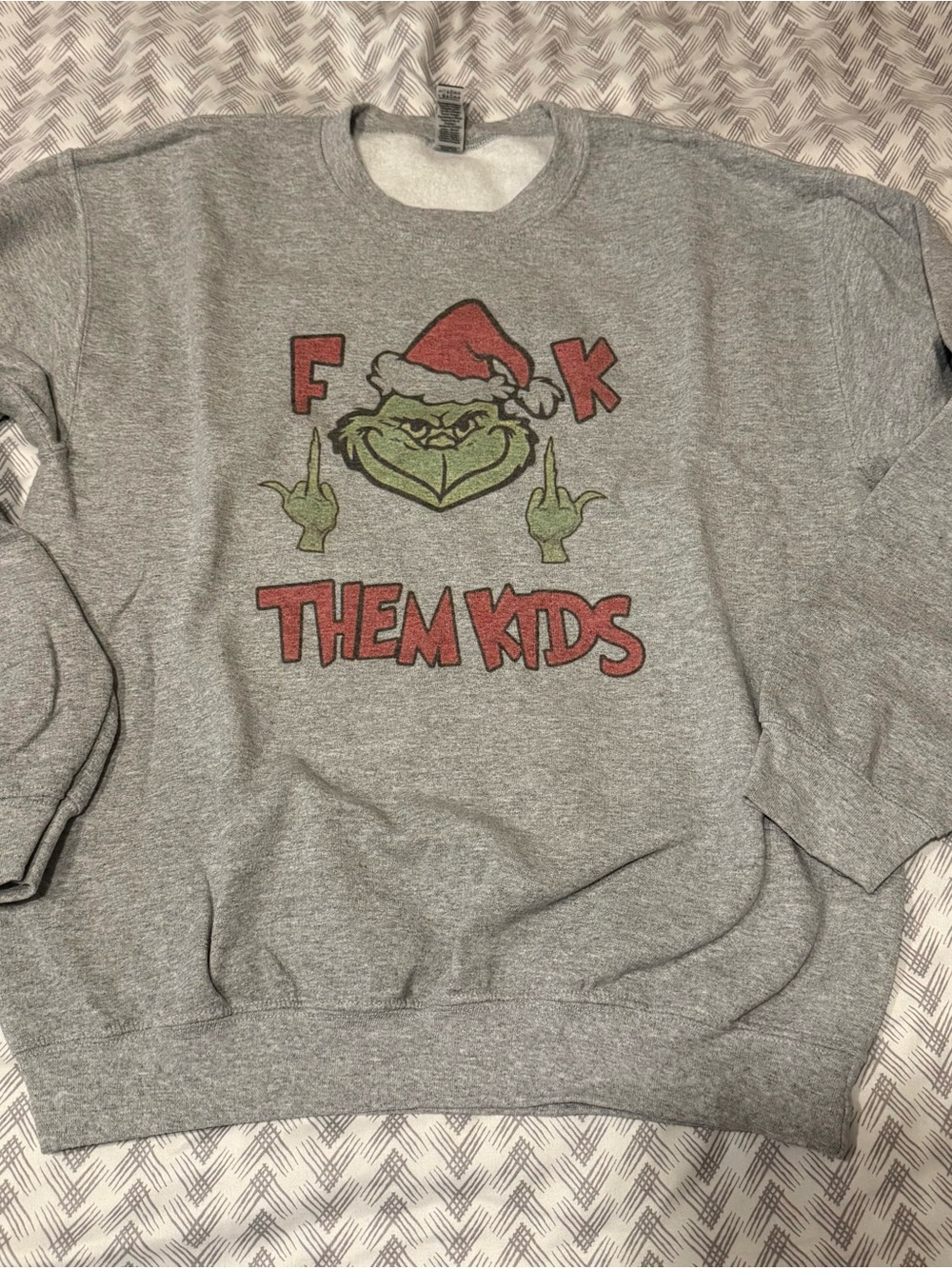 Custom Gray Graphic Sweatshirt with Grinch Holiday Design